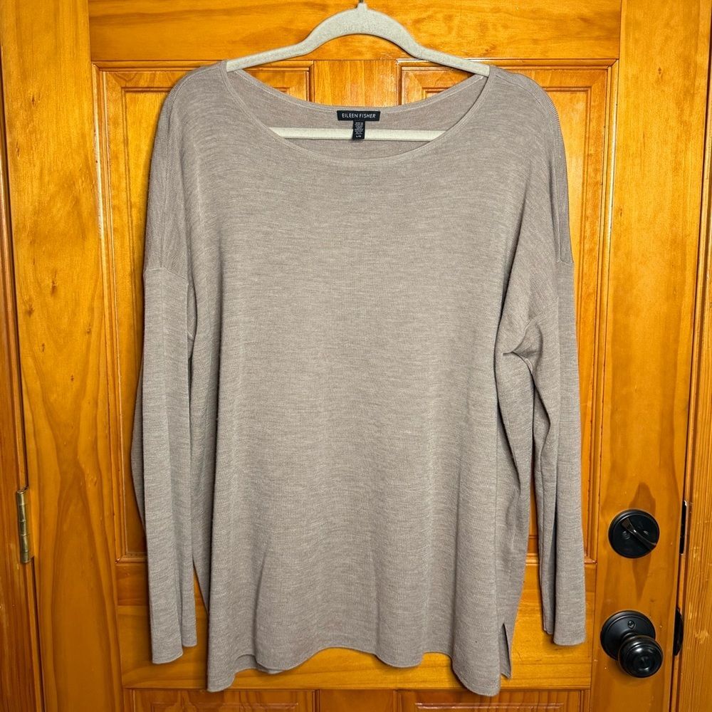 Eileen Fisher Ultrafine Merino Crew Neck Top in Barley Womens Size Large
